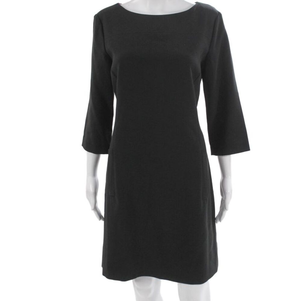 Eliza J Women Black Shift Dress Boat Neck 3/4 Sleeve Short Polyester Size 12